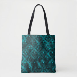 Teal Ombre Glam Glitter Damask Pattern Tygkasse