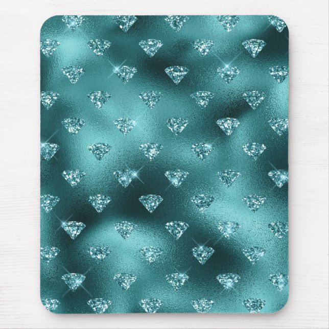 Teal Ombre Glam Glitter Diamanter Mönster Musmatta (Framsidan)