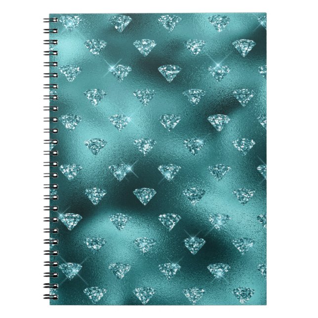 Teal Ombre Glam Glitter Diamonds Mönster Anteckningsbok (Framsidan)