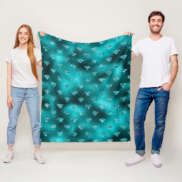 Teal Ombre Glam Glitter Diamonds Mönster Fleecefilt