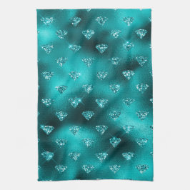 Teal Ombre Glam Glitter Diamonds Mönster Kökshandduk