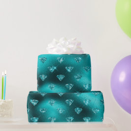 Teal Ombre Glam Glitter Diamonds Mönster Presentpapper