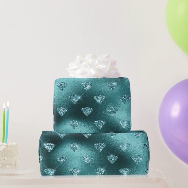 Teal Ombre Glam Glitter Diamonds Mönster Presentpapper (Festgåvor)