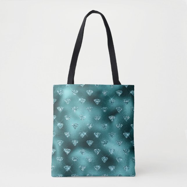 Teal Ombre Glam Glitter Diamonds Mönster Tygkasse (Framsida)