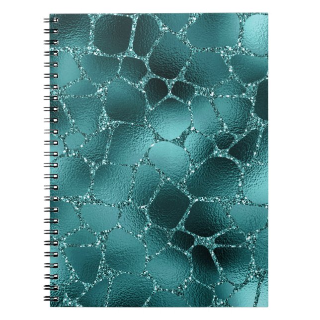Teal Ombre Glam Glitter Giraffe Spots Mönster Anteckningsbok (Framsidan)