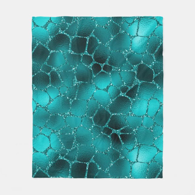Teal Ombre Glam Glitter Giraffe Spots Mönster Fleecefilt (Framsidan)