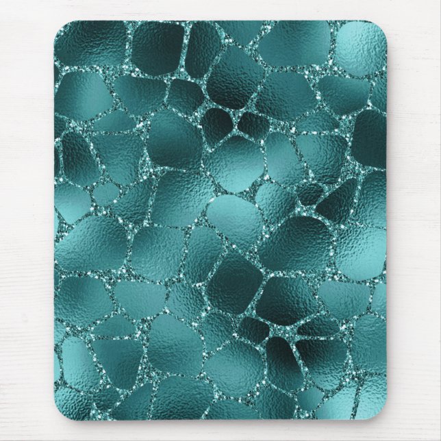 Teal Ombre Glam Glitter Giraffe Spots Mönster Musmatta (Framsidan)