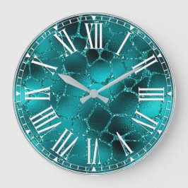 Teal Ombre Glam Glitter Giraffe Spots Mönster Stor Klocka