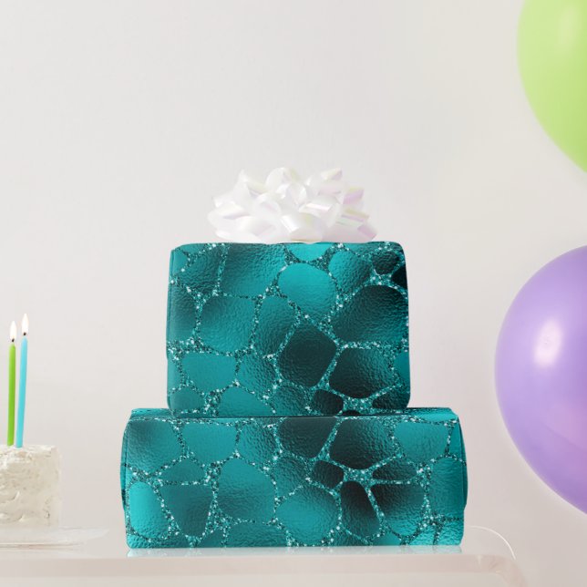 Teal Ombre Glam Glitter Girafffläckar Mönster Presentpapper (Festgåvor)