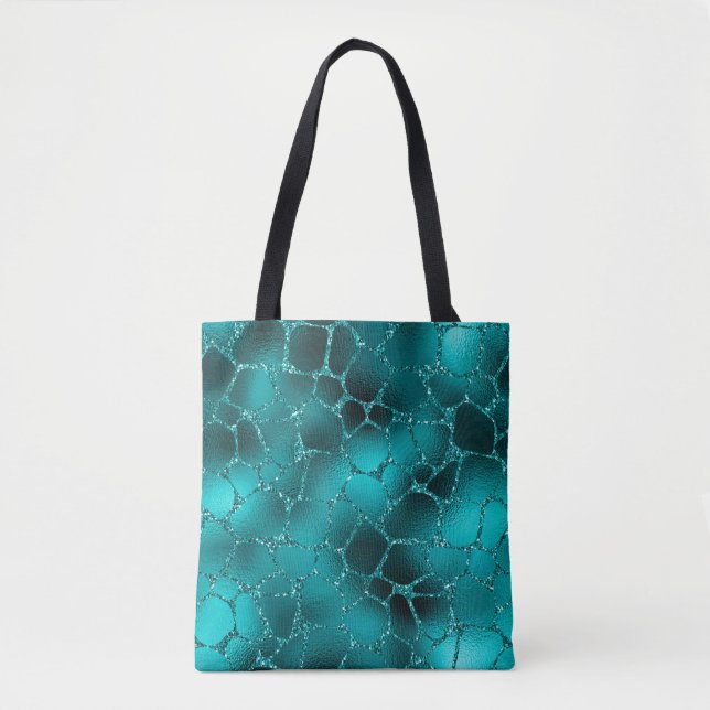 Teal Ombre Glam Glitter Girafffläckar Mönster Tygkasse (Framsida)
