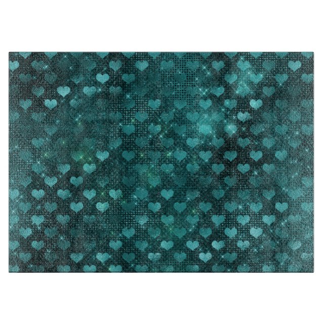 Teal Ombre Glam Glitter Hearts Mönster (Framsidan)