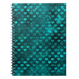 Teal Ombre Glam Glitter Hearts Mönster Anteckningsbok