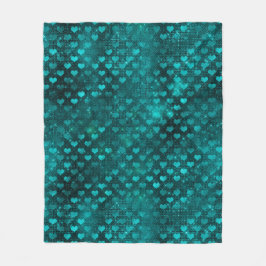 Teal Ombre Glam Glitter Hearts Mönster Fleecefilt