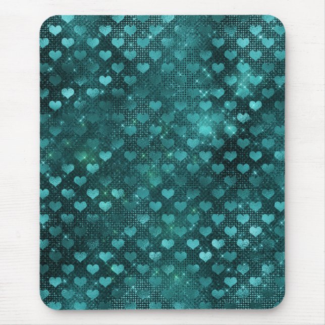 Teal Ombre Glam Glitter Hearts Mönster Musmatta (Framsidan)