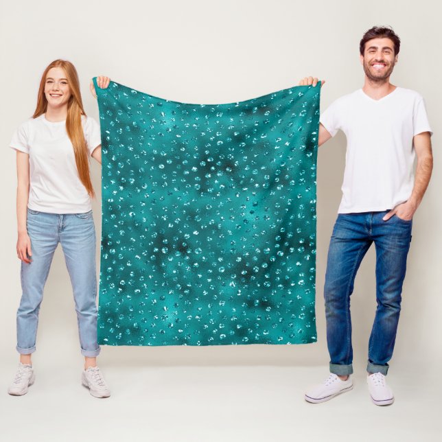 Teal Ombre Glam Glitter Polka dots Mönster Fleecefilt (På plats)