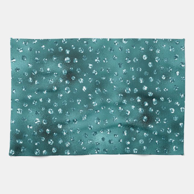 Teal Ombre Glam Glitter Polka dots Mönster Kökshandduk (Horisontell)