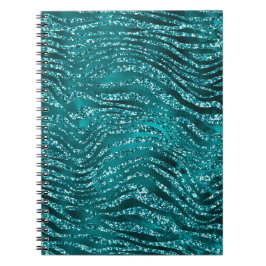 Teal Ombre Glam Glitter Tiger Rand Mönster Anteckningsbok