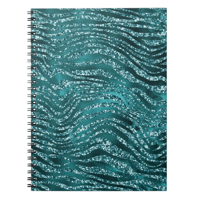 Teal Ombre Glam Glitter Tiger Rand Mönster Anteckningsbok (Framsidan)