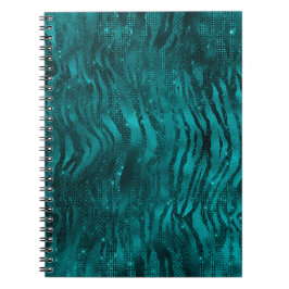 Teal Ombre Glam Glitter Tiger Rand Mönster Anteckningsbok