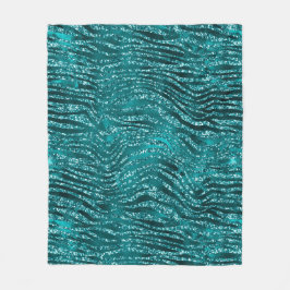 Teal Ombre Glam Glitter Tiger Rand Mönster Fleecefilt