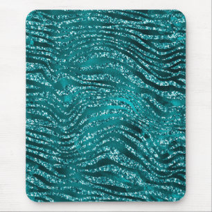 Teal Ombre Glam Glitter Tiger Rand Mönster Musmatta