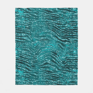 Teal Ombre Glam Glitter Tiger Stripes Mönster Fleecefilt