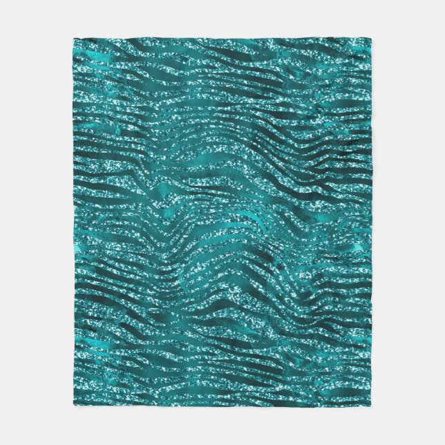 Teal Ombre Glam Glitter Tiger Stripes Mönster Fleecefilt (Framsidan)