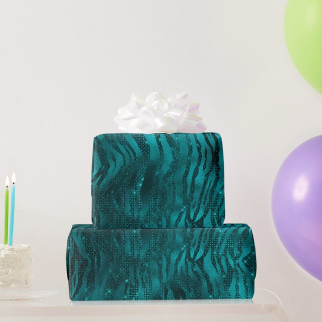 Teal Ombre Glam Glitter Tiger Stripes Mönster Presentpapper (Festgåvor)