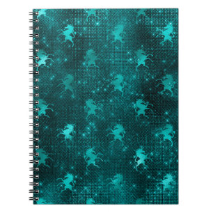 Teal Ombre Glam Glitter Unicorns Mönster Anteckningsbok