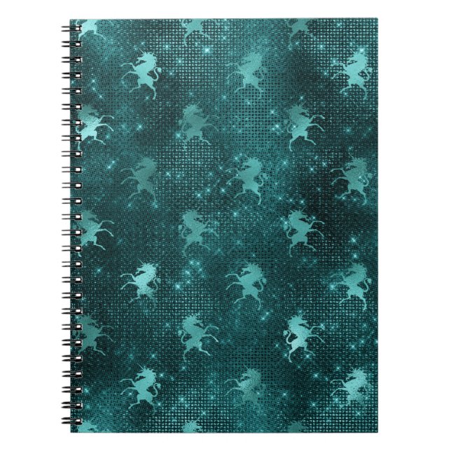 Teal Ombre Glam Glitter Unicorns Mönster Anteckningsbok (Framsidan)