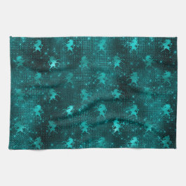 Teal Ombre Glam Glitter Unicorns Mönster Kökshandduk