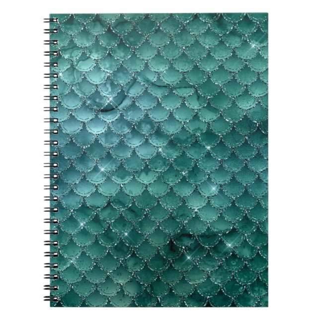 Teal Ombre Glam Sjöjungfru Scales Mönster Anteckningsbok (Framsidan)