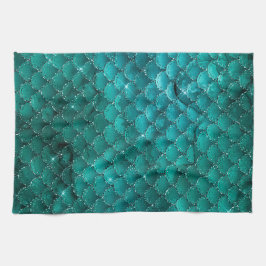 Teal Ombre Glam Sjöjungfru Scales Mönster Kökshandduk