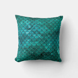 Teal Ombre Glam Sjöjungfru Scales Mönster Kudde