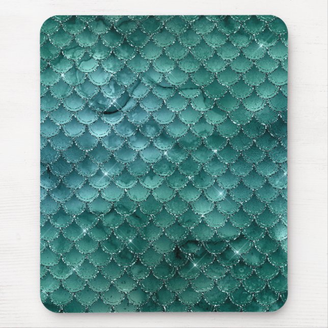 Teal Ombre Glam Sjöjungfru Scales Mönster Musmatta (Framsidan)