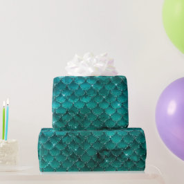 Teal Ombre Glam Sjöjungfru Scales Mönster Presentpapper