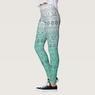 Teal Ombre Julsötare Mönster Leggings