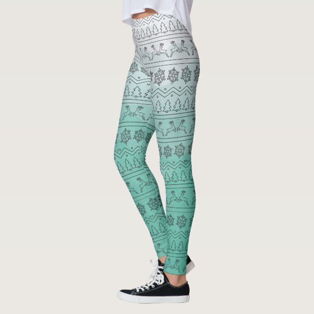 Teal Ombre Julsötare Mönster Leggings (Vänster)