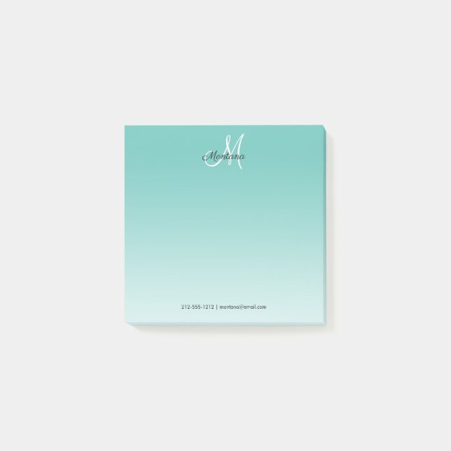 Teal Ombre Monogram Elegant Girly Script Office   Post-it Block (Framsida)