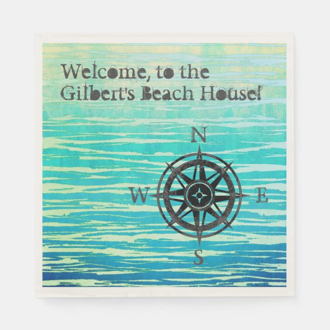 Teal Ombre Sea Monogrammed Pappersservett (Framsidan)