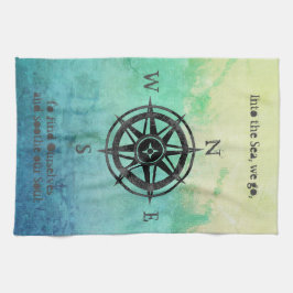 Teal Ombre Sea Nautical Kökshandduk