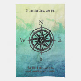 Teal Ombre Sea Nautical Kökshandduk