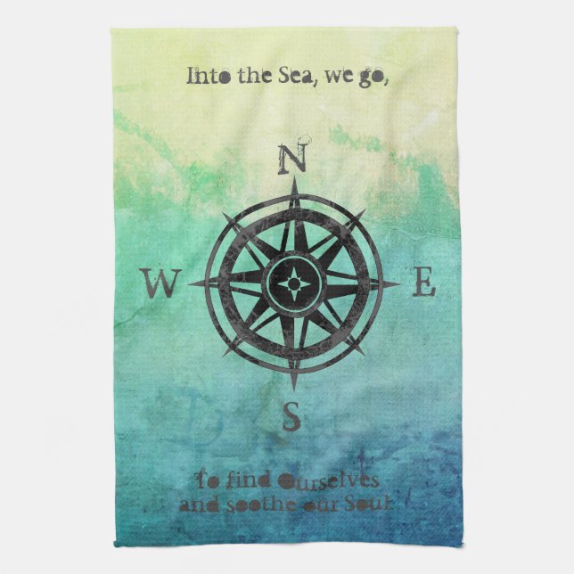 Teal Ombre Sea Nautical Kökshandduk (Vertikal)