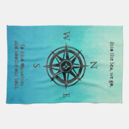 Teal Ombre Sea Nautical Kökshandduk