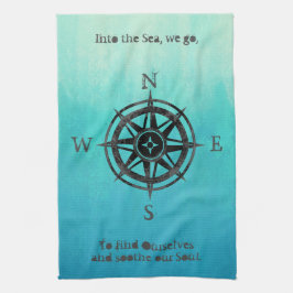 Teal Ombre Sea Nautical Kökshandduk