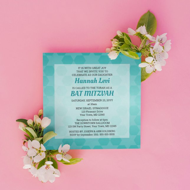 Teal Ombre Star of David Bat mitzvah Square Inbjudningar (Skapare uppladdad)