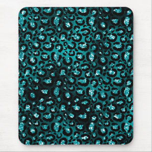 Teal Ombre & Svart Glam Glitter Leopardspräckar Musmatta