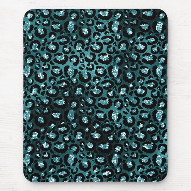 Teal Ombre & Svart Glam Glitter Leopardspräckar Musmatta (Framsidan)