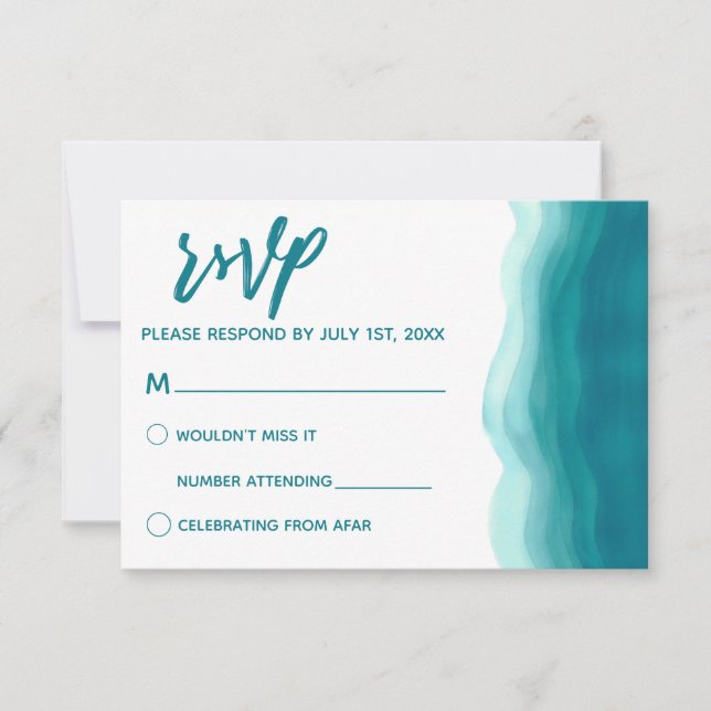 Teal Ombre Watercolor Wave Modern OSA Kort (Framsida)