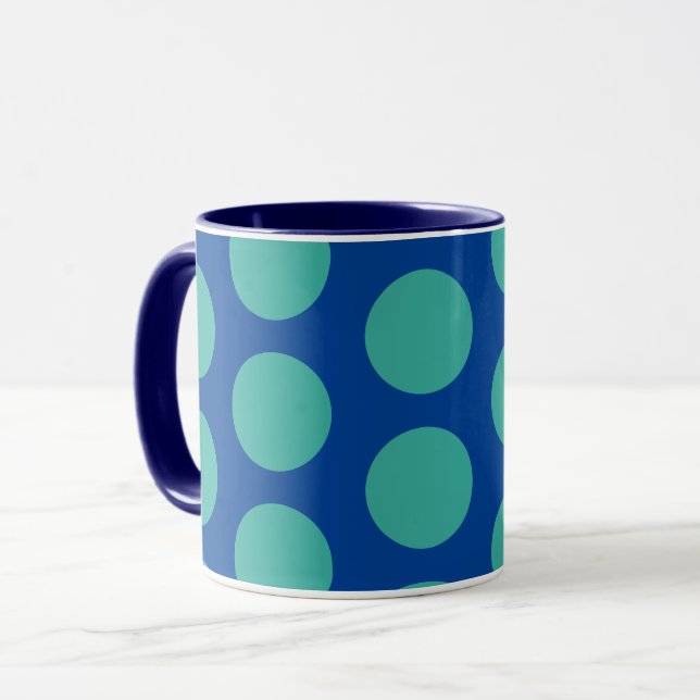 Teal on Blue Polka Dot Art Mugg Kopp (Framsida vänster)